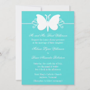 Turquoise Butterfly Swirls Wedding Invite