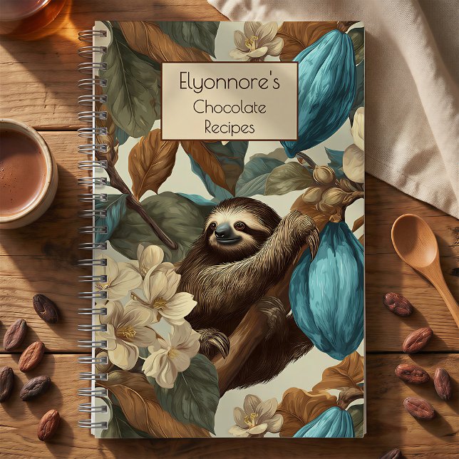 Turquoise Cacao Sloth Botanical Cooking Recipes Notebook (Creator Uploaded)