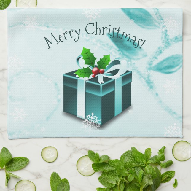 Turquoise cadeau de Noël serviette de cuisine (Plié)