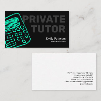 Turquoise Calculator Sketch Private Tutor Black Business Card
