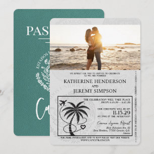Turquoise Cancun Passport Wedding Invitation