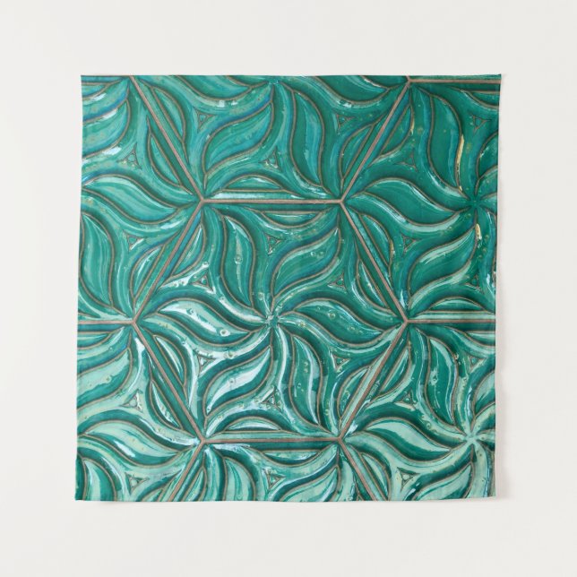 Turquoise ceramic tile wall textureabstract,archit tapestry (Front)