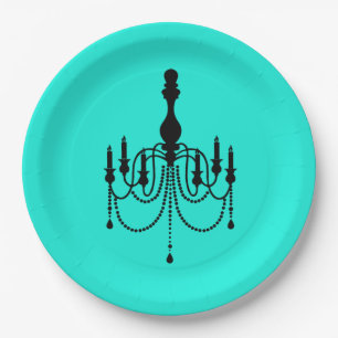 Turquoise chandelier print paper plate