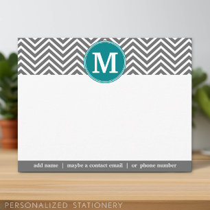 Turquoise Charcoal Chevrons Monogram Thank You Card