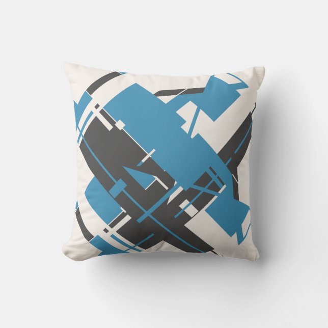 Turquoise Charcoal Off-white Diagonal Abstract Art Throw Pillow (Front)