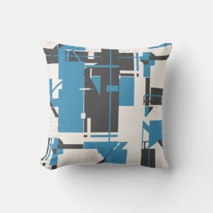 Turquoise Charcoal Off-white Geometric Abstract Throw Pillow