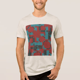 Turquoise Charcoal Red Slanted Abstract MCM Look Tri-Blend Shirt