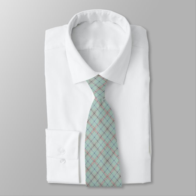 Turquoise chequered classic pattern. tie (Tied)