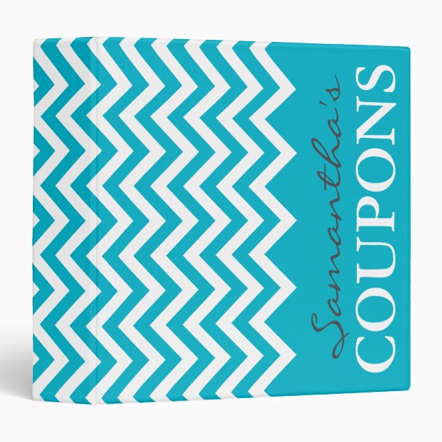 Turquoise chevron coupon organizer binder holder (Front/Spine)