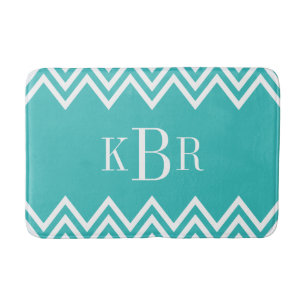 Turquoise Chevron Custom Monogram Bath Mat
