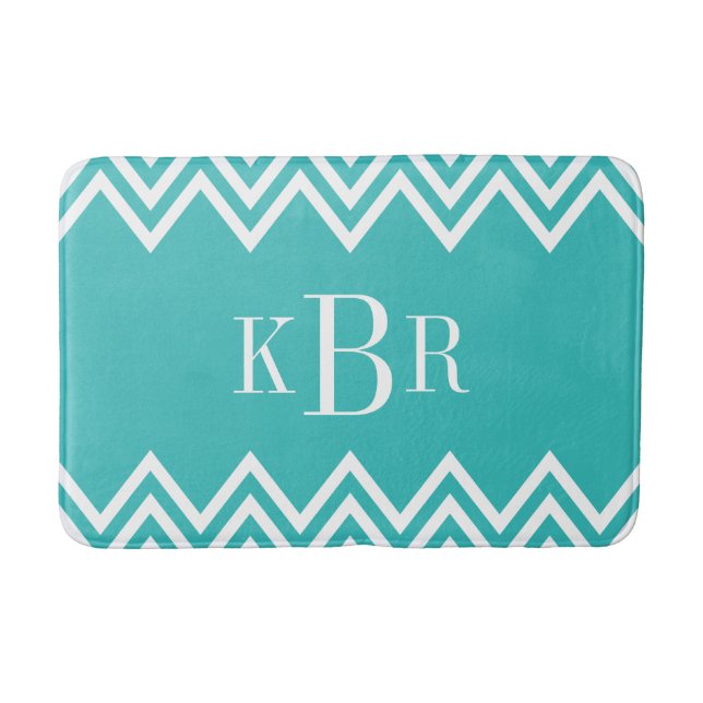 Turquoise Chevron Custom Monogram Bath Mat (Front)