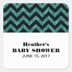 Turquoise Chevron Glitter Baby Shower Stickers