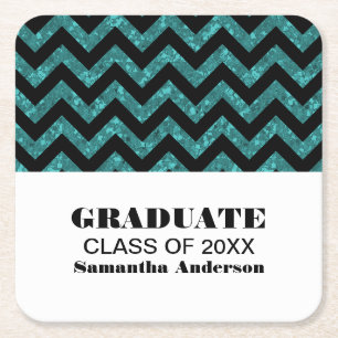 Turquoise Chevron Glitter Graduation Coasters