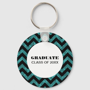 Turquoise Chevron Glitter Graduation Keychain