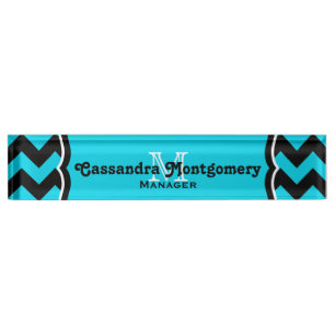 Turquoise chevron monogram classy nameplate