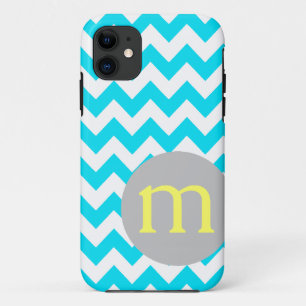 Turquoise Chevron Monogram Initial iPhone 11 Case