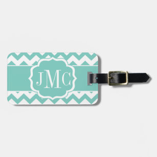 Turquoise Chevron Monogram Luggage Tag