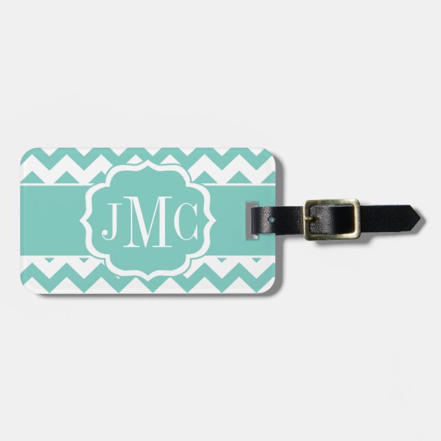 Turquoise Chevron Monogram Luggage Tag (Front Horizontal)