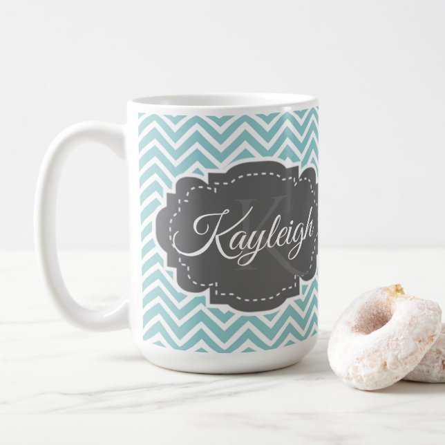 Turquoise Chevron Personnalisé Café Mug (Avec donut)