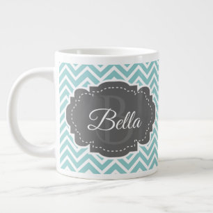 Turquoise Chevron Personnalisé Géant De Café Mug