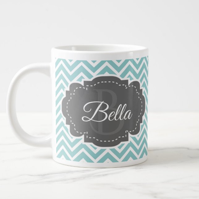 Turquoise Chevron Personnalisé Géant De Café Mug (Gauche)