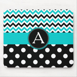 Turquoise Chevron Polka Dot Mouse Pad