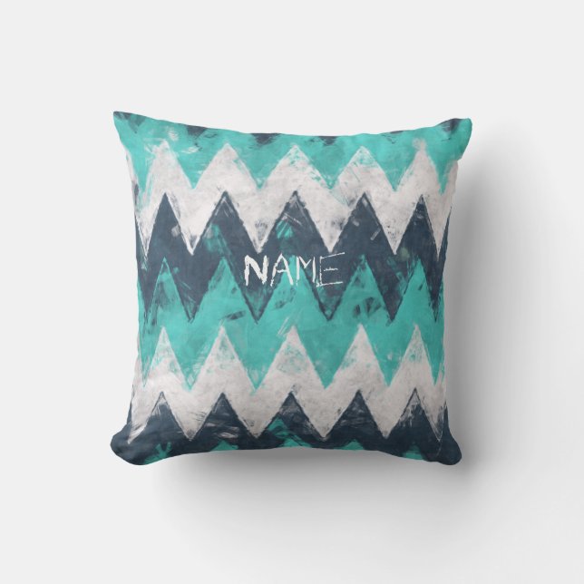 Turquoise Chevron Throw Pillow (Front)