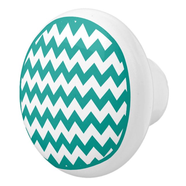 Turquoise Chevron Zigzag Ceramic Knob (Right)