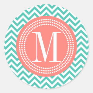 Turquoise Chevron Zigzag Personalized Monogram Classic Round Sticker
