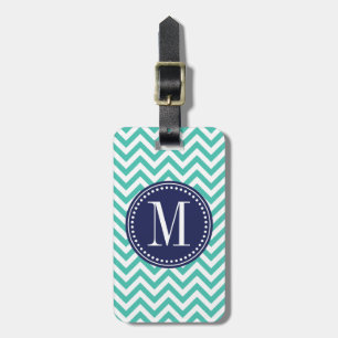 Turquoise Chevron Zigzag Personalized Monogram Luggage Tag