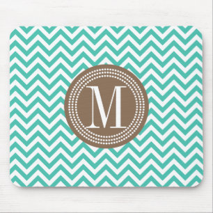 Turquoise Chevron Zigzag Personalized Monogram Mouse Pad