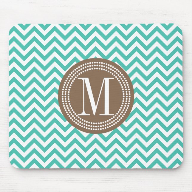 Turquoise Chevron Zigzag Personalized Monogram Mouse Pad (Front)