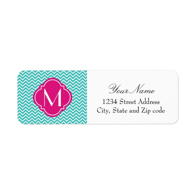 Turquoise Chevron Zigzag Stripes avec Monogramme (Devant)