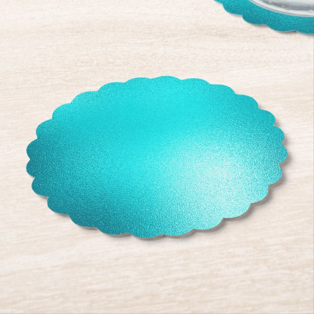 Turquoise Chic Aqua Blue Paper Coaster (Angled)