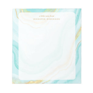 Turquoise Chic Glam Faux Glitter Marble w/ Name Notepad