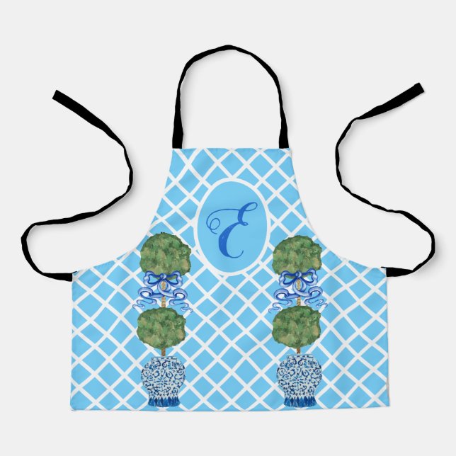 Turquoise Chinoiserie Ginger Jar Jars Topiary Apron (Front)