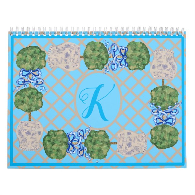 Turquoise Chinoiserie Ginger Jar Jars Topiary Calendar (Cover)