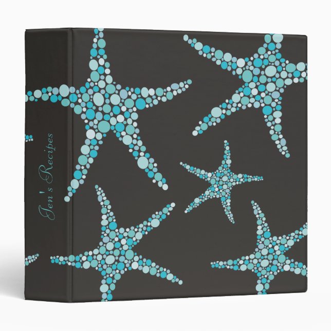 Turquoise Chocolate Starfish Seafood Recipe Binder (Front/Spine)