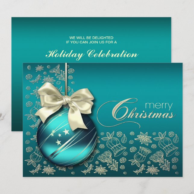 Turquoise Christmas Bauble Christmas Party  Invitation (Front/Back)