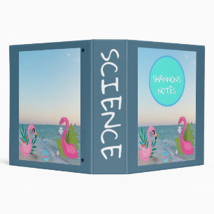 Turquoise Circle Flamingos Ocean Illustration Binder