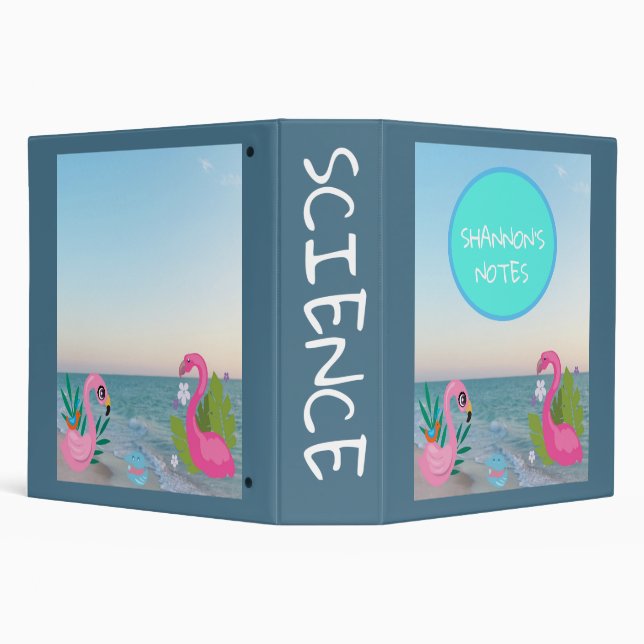 Turquoise Circle Flamingos Ocean Illustration Binder (Background)