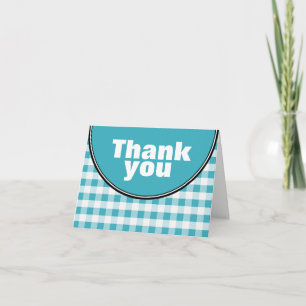Turquoise Circle Gingham custom Thank You card