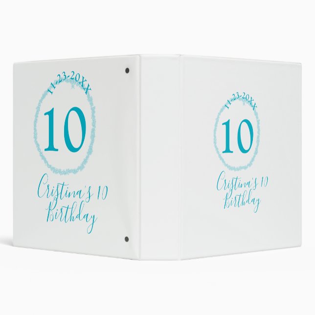 Turquoise circle. Round glitter 10th birthday bold Binder (Background)