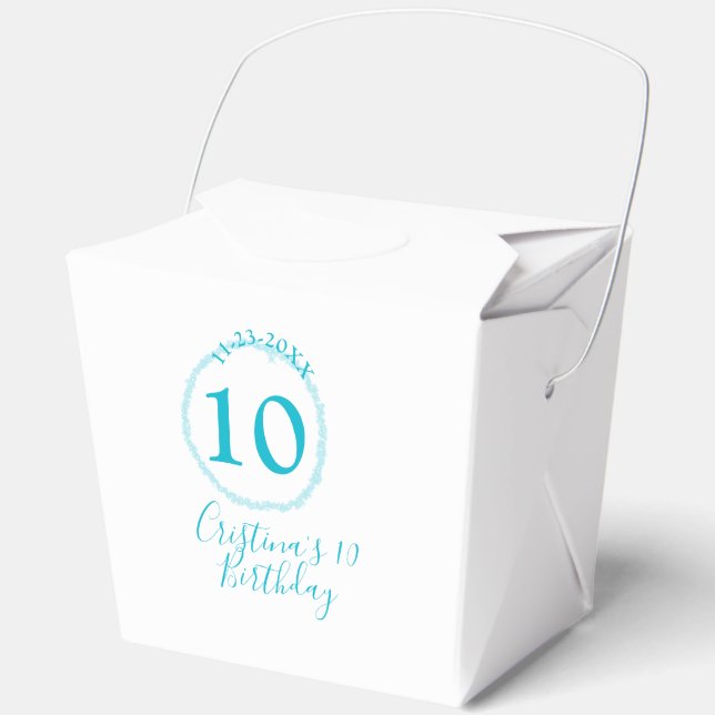 Turquoise circle. Round glitter 10th birthday bold Favor Box (Front)