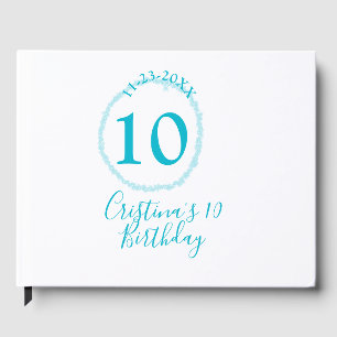 Turquoise circle. Round glitter 10th birthday bold Guest Book