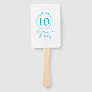 Turquoise circle. Round glitter 10th birthday bold Hand Fan