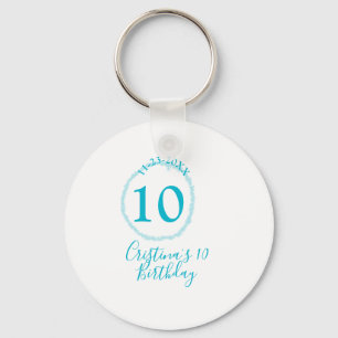 Turquoise circle. Round glitter 10th birthday bold Keychain