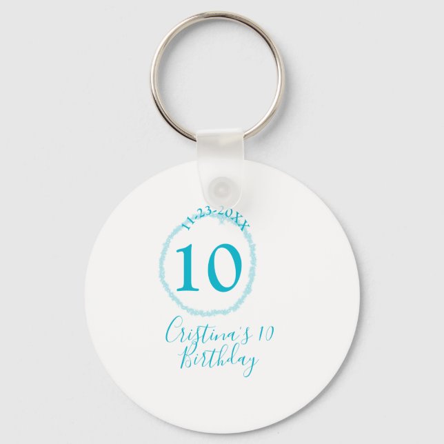 Turquoise circle. Round glitter 10th birthday bold Keychain (Front)
