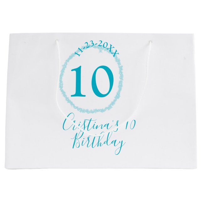 Turquoise circle. Round glitter 10th birthday bold Large Gift Bag (Front)