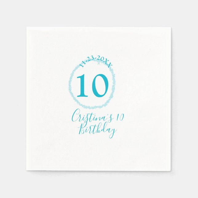 Turquoise circle. Round glitter 10th birthday bold Napkin (Front)